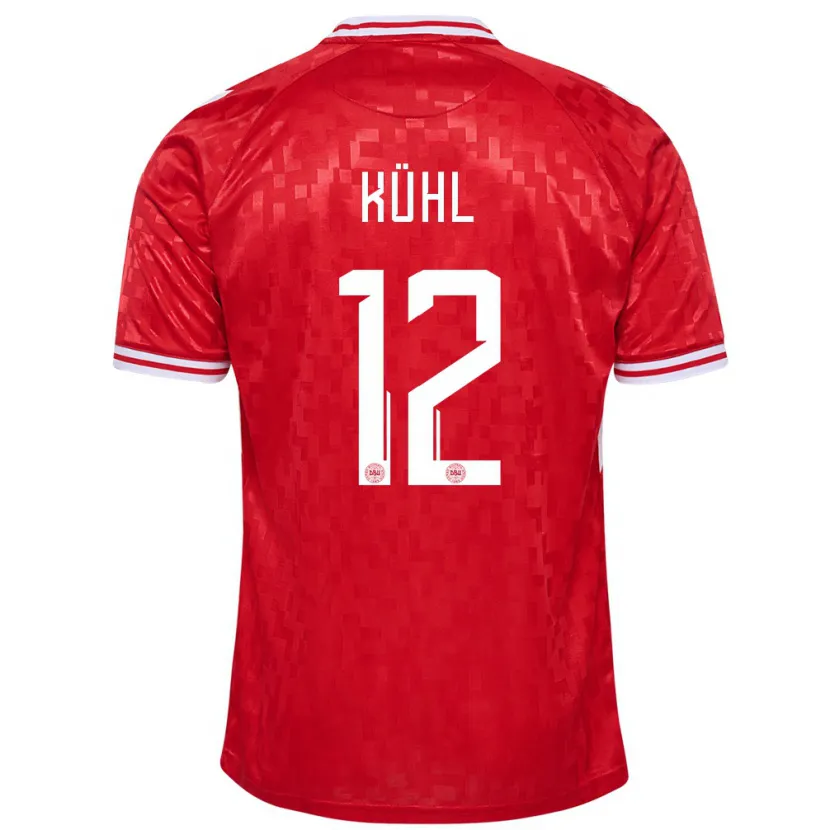 Danxen Donna Maglia Danimarca Kathrine Kühl #12 Rosso Kit Gara Home 24-26 Maglietta