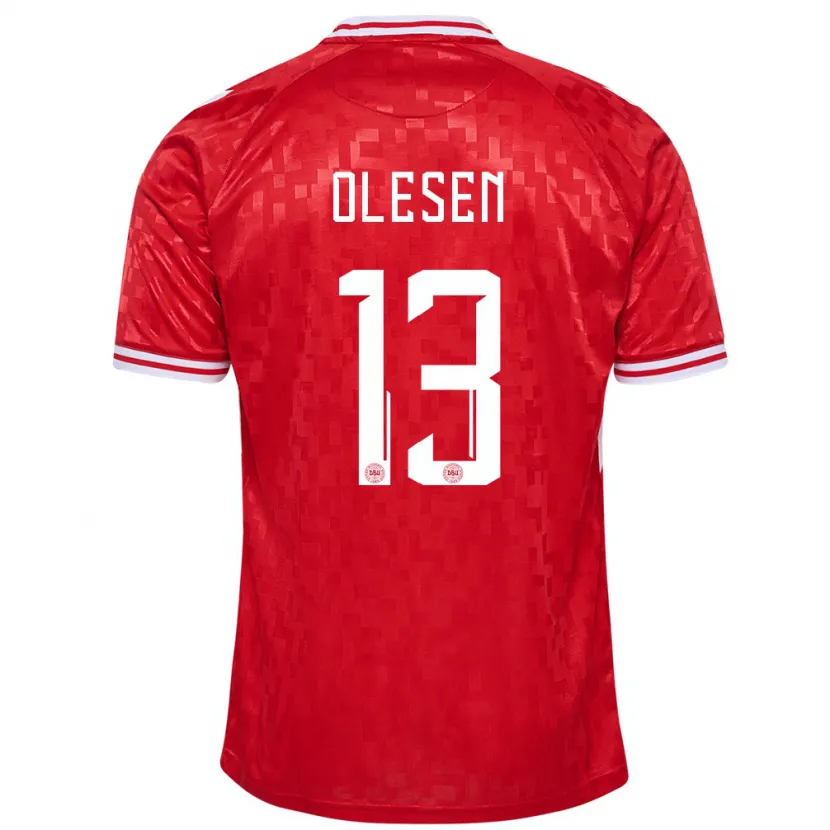 Danxen Donna Maglia Danimarca Karoline Olesen #13 Rosso Kit Gara Home 24-26 Maglietta