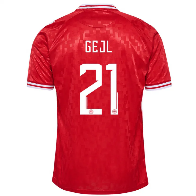 Danxen Donna Maglia Danimarca Mille Gejl #21 Rosso Kit Gara Home 24-26 Maglietta