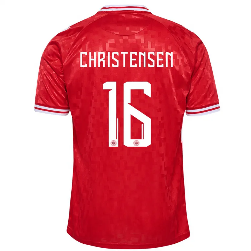 Danxen Donna Maglia Danimarca Oliver Christensen #16 Rosso Kit Gara Home 24-26 Maglietta