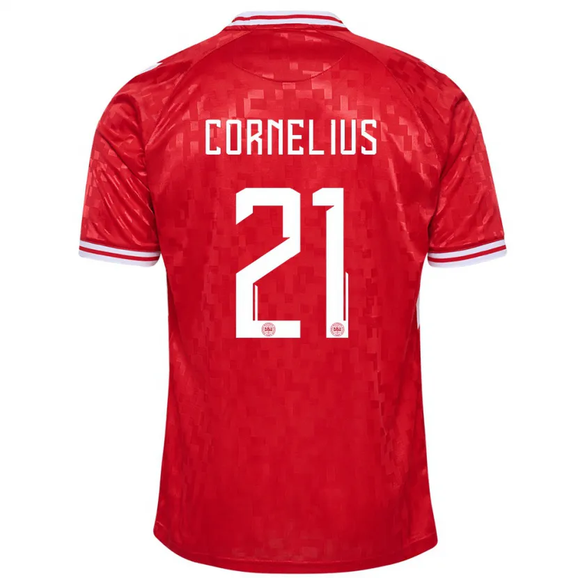 Danxen Donna Maglia Danimarca Andreas Cornelius #21 Rosso Kit Gara Home 24-26 Maglietta