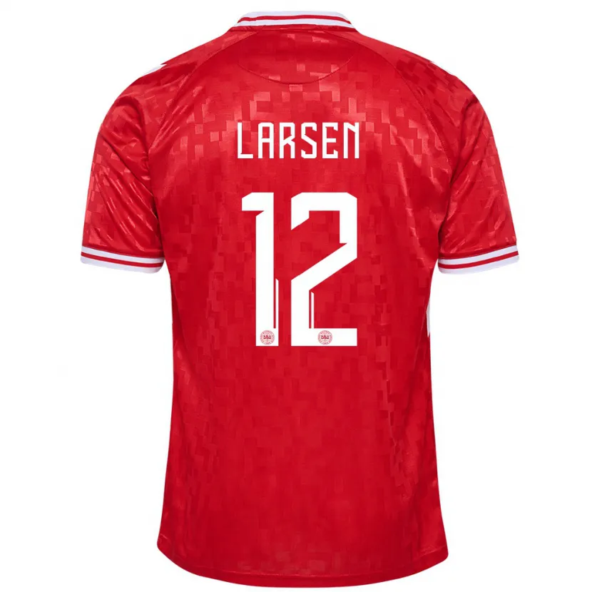 Danxen Donna Maglia Danimarca Stine Larsen #12 Rosso Kit Gara Home 24-26 Maglietta