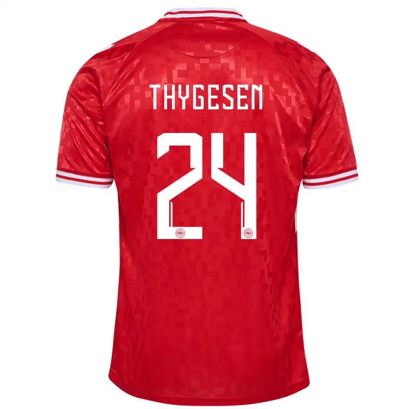 Danxen Donna Maglia Danimarca Sarah Thygesen #24 Rosso Kit Gara Home 24-26 Maglietta