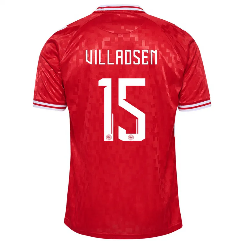 Danxen Donna Maglia Danimarca Oliver Villadsen #15 Rosso Kit Gara Home 24-26 Maglietta