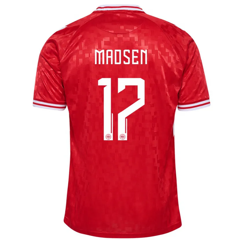 Danxen Donna Maglia Danimarca Nicolas Madsen #17 Rosso Kit Gara Home 24-26 Maglietta