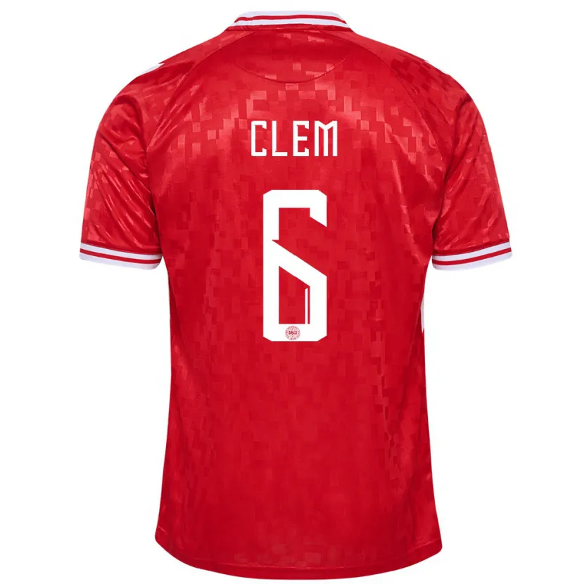 Danxen Donna Maglia Danimarca William Clem #6 Rosso Kit Gara Home 24-26 Maglietta