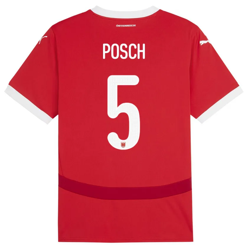 Danxen Donna Maglia Austria Stefan Posch #5 Rosso Kit Gara Home 24-26 Maglietta