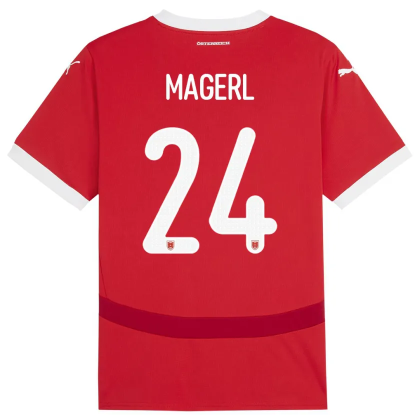 Danxen Donna Maglia Austria Julia Magerl #24 Rosso Kit Gara Home 24-26 Maglietta