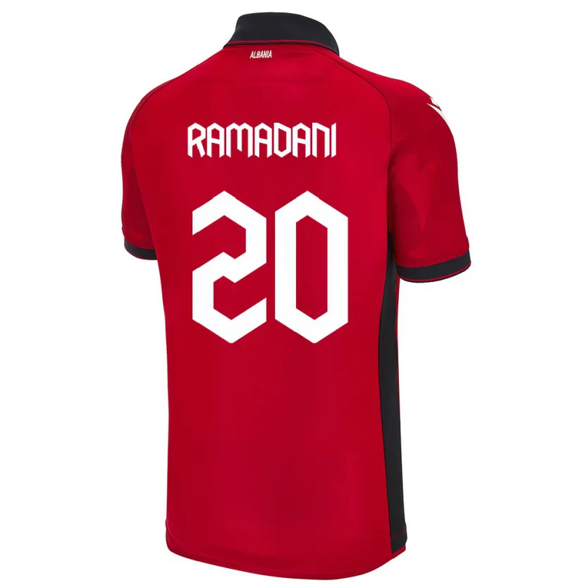 Danxen Donna Maglia Albania Ylber Ramadani #20 Rosso Kit Gara Home 24-26 Maglietta