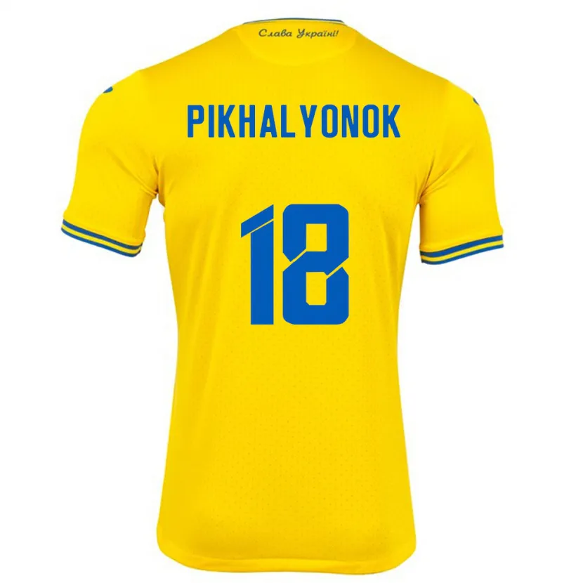 Danxen Donna Maglia Ucraina Oleksandr Pikhalyonok #18 Giallo Kit Gara Home 24-26 Maglietta