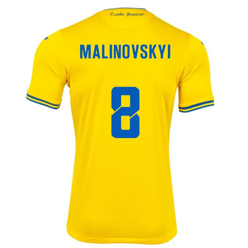 Danxen Donna Maglia Ucraina Ruslan Malinovskyi #8 Giallo Kit Gara Home 24-26 Maglietta