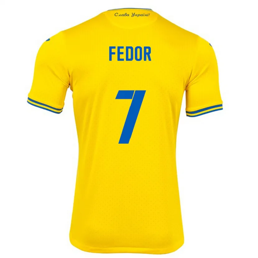 Danxen Donna Maglia Ucraina Oleg Fedor #7 Giallo Kit Gara Home 24-26 Maglietta
