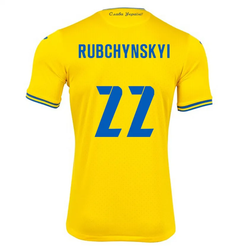 Danxen Donna Maglia Ucraina Valentyn Rubchynskyi #22 Giallo Kit Gara Home 24-26 Maglietta