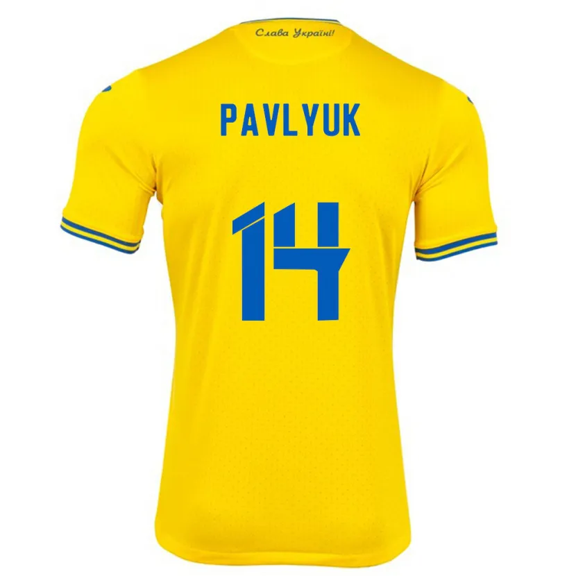 Danxen Donna Maglia Ucraina Yevgen Pavlyuk #14 Giallo Kit Gara Home 24-26 Maglietta