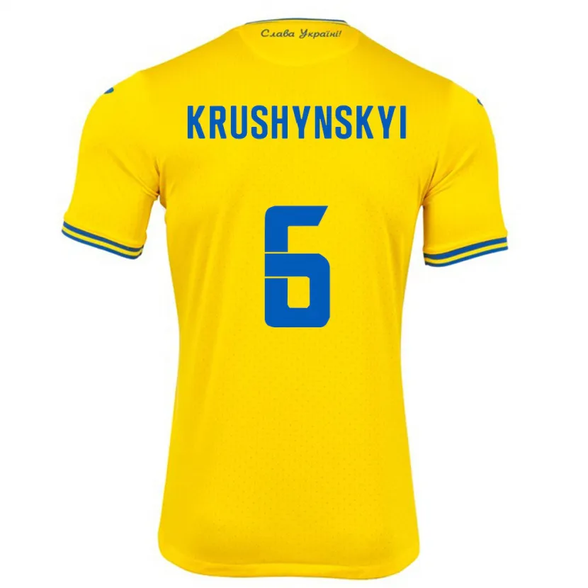 Danxen Donna Maglia Ucraina Borys Krushynskyi #6 Giallo Kit Gara Home 24-26 Maglietta