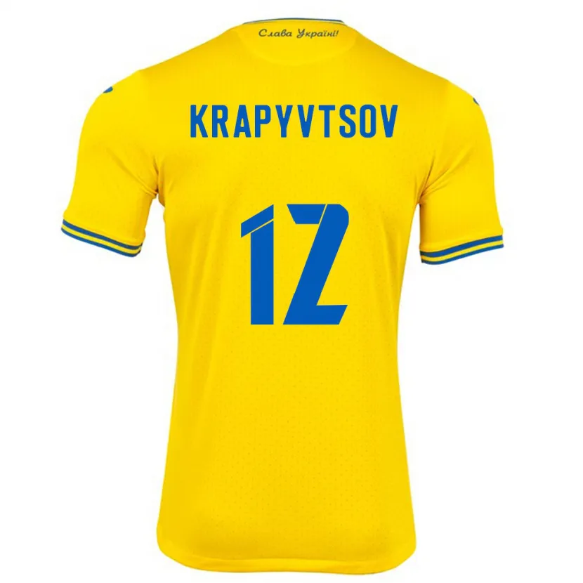 Danxen Donna Maglia Ucraina Vladyslav Krapyvtsov #12 Giallo Kit Gara Home 24-26 Maglietta