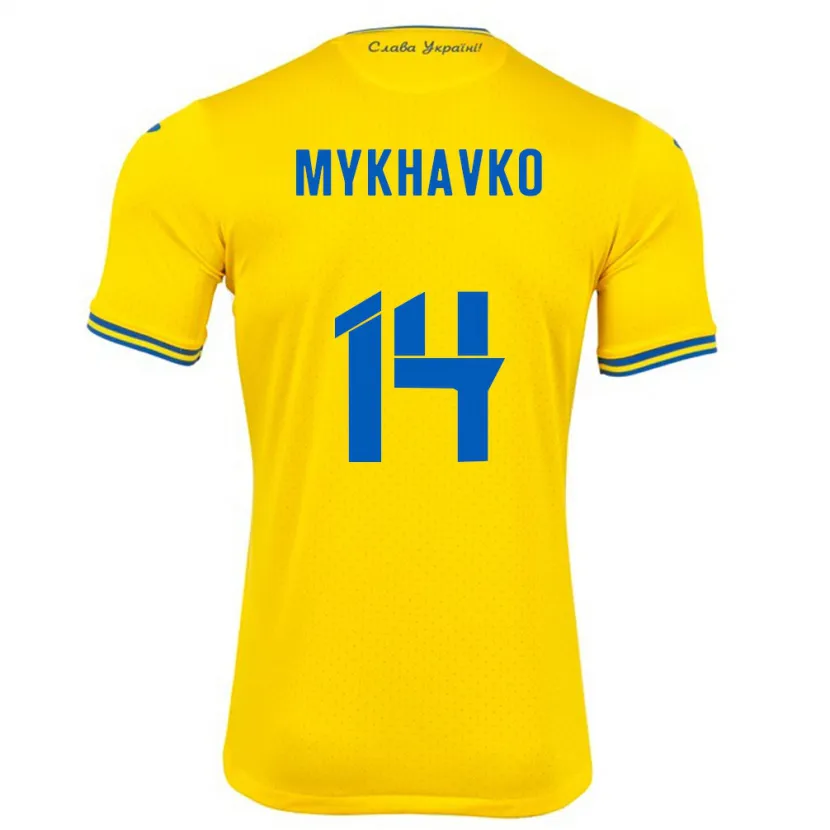 Danxen Donna Maglia Ucraina Taras Mykhavko #14 Giallo Kit Gara Home 24-26 Maglietta