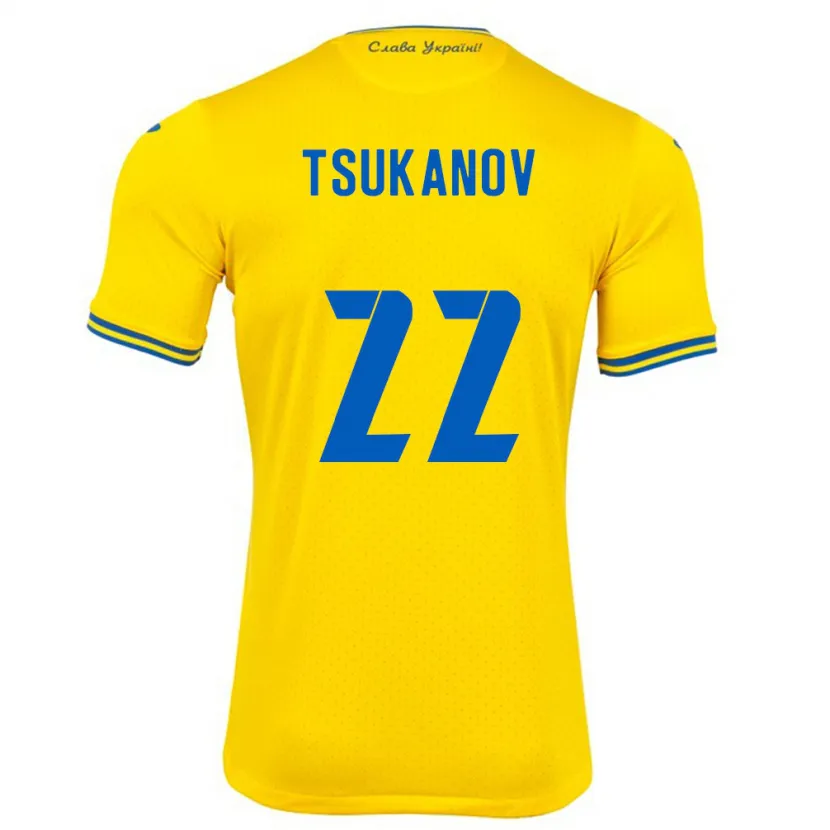 Danxen Donna Maglia Ucraina Viktor Tsukanov #22 Giallo Kit Gara Home 24-26 Maglietta