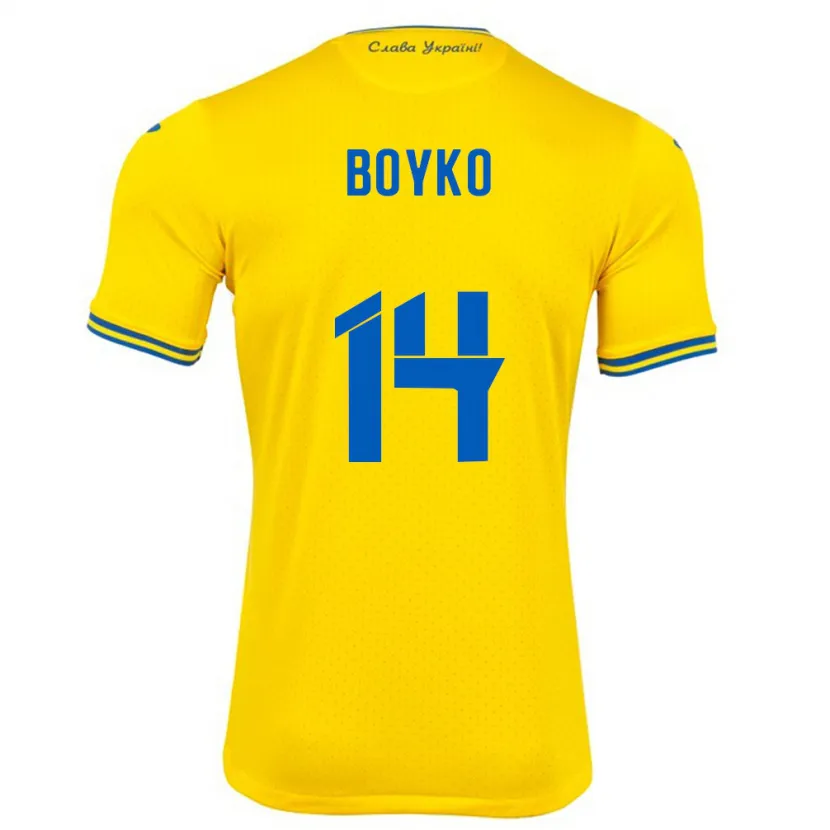 Danxen Donna Maglia Ucraina Evgen Boyko #14 Giallo Kit Gara Home 24-26 Maglietta
