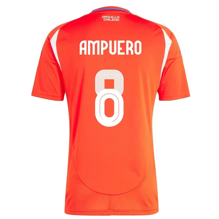 Danxen Donna Maglia Cile Benjamín Ampuero #8 Rosso Kit Gara Home 24-26 Maglietta