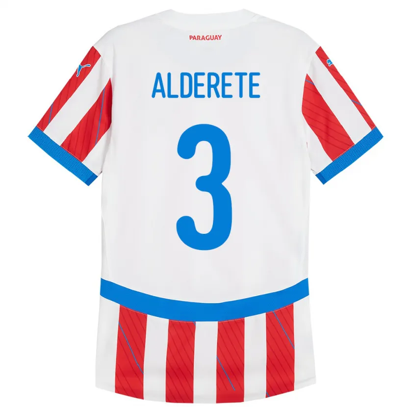 Danxen Donna Maglia Paraguay Omar Alderete #3 Bianco Rosso Kit Gara Home 24-26 Maglietta