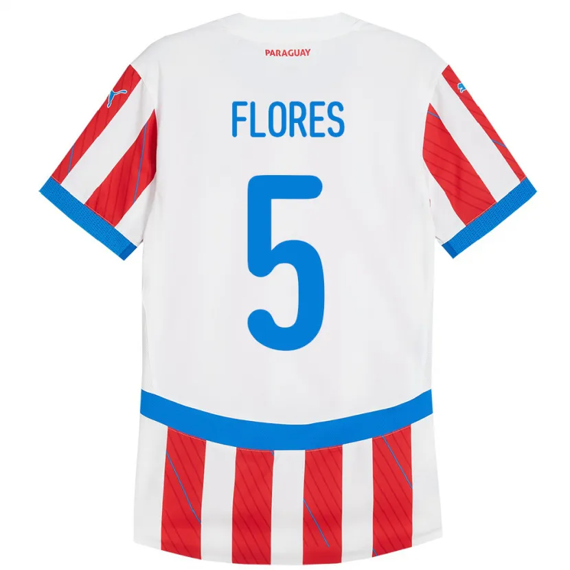 Danxen Donna Maglia Paraguay Gilberto Flores #5 Bianco Rosso Kit Gara Home 24-26 Maglietta