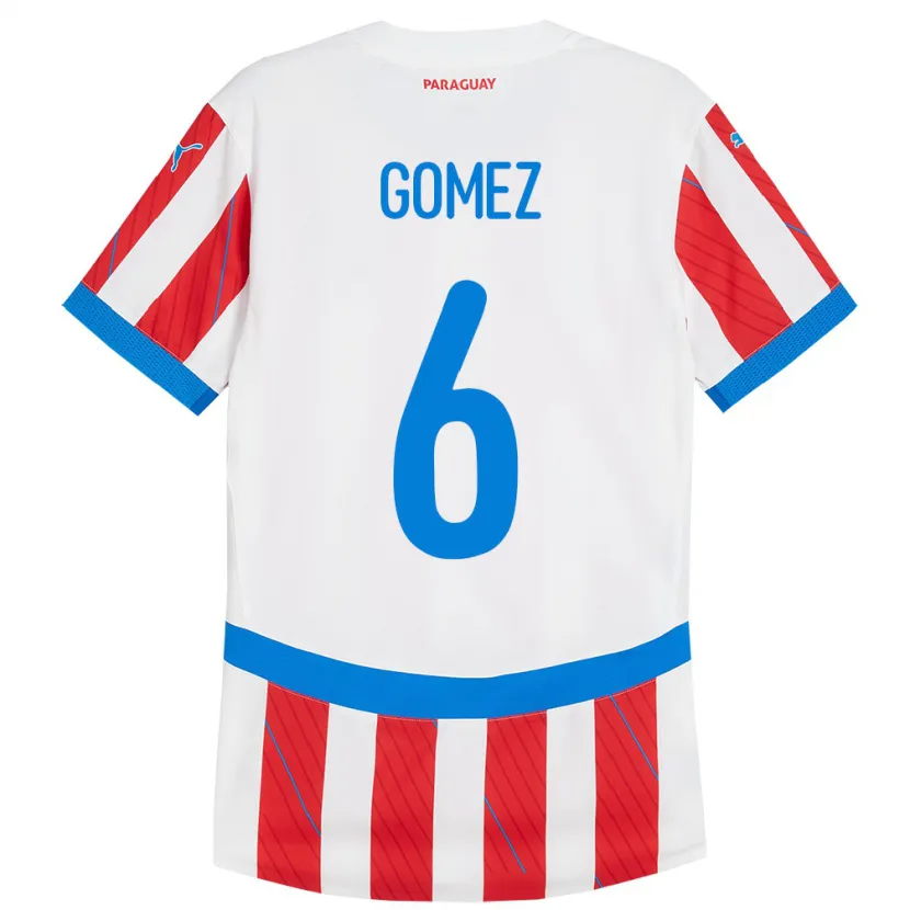 Danxen Donna Maglia Paraguay Marcos Gómez #6 Bianco Rosso Kit Gara Home 24-26 Maglietta