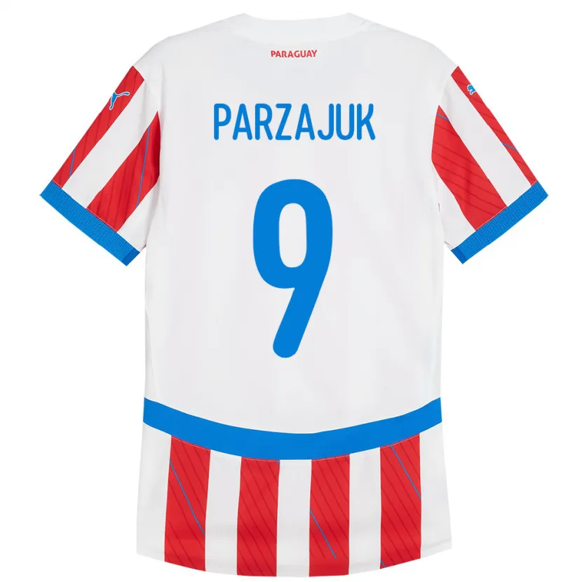 Danxen Donna Maglia Paraguay Kevin Parzajuk #9 Bianco Rosso Kit Gara Home 24-26 Maglietta