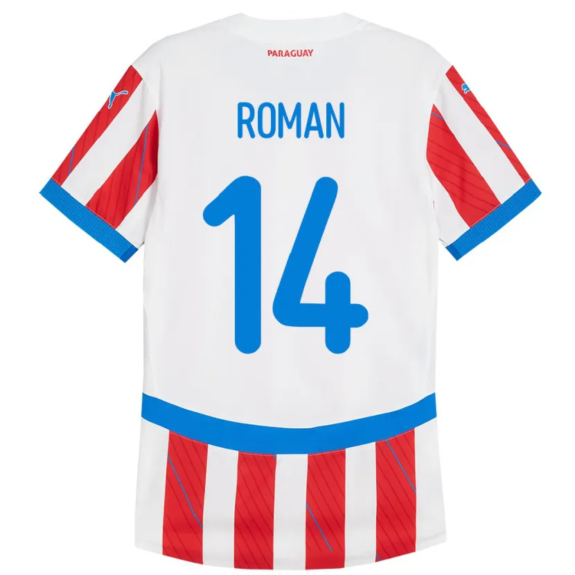 Danxen Donna Maglia Paraguay Fernando Román #14 Bianco Rosso Kit Gara Home 24-26 Maglietta