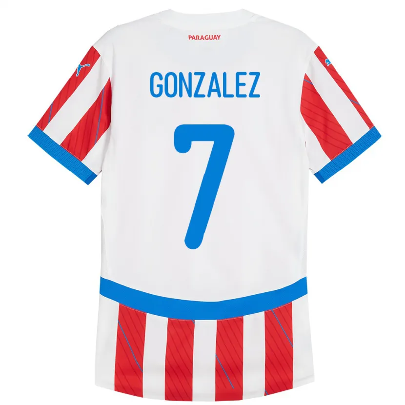 Danxen Donna Maglia Paraguay Diego González #7 Bianco Rosso Kit Gara Home 24-26 Maglietta