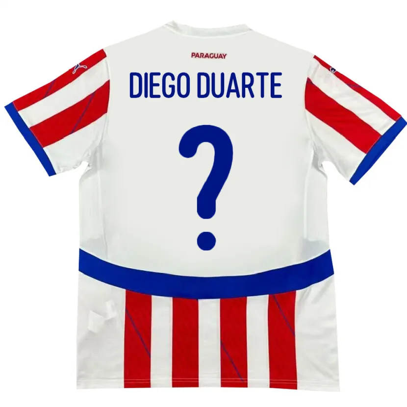 Danxen Donna Maglia Paraguay Diego Duarte #0 Bianco Rosso Kit Gara Home 24-26 Maglietta