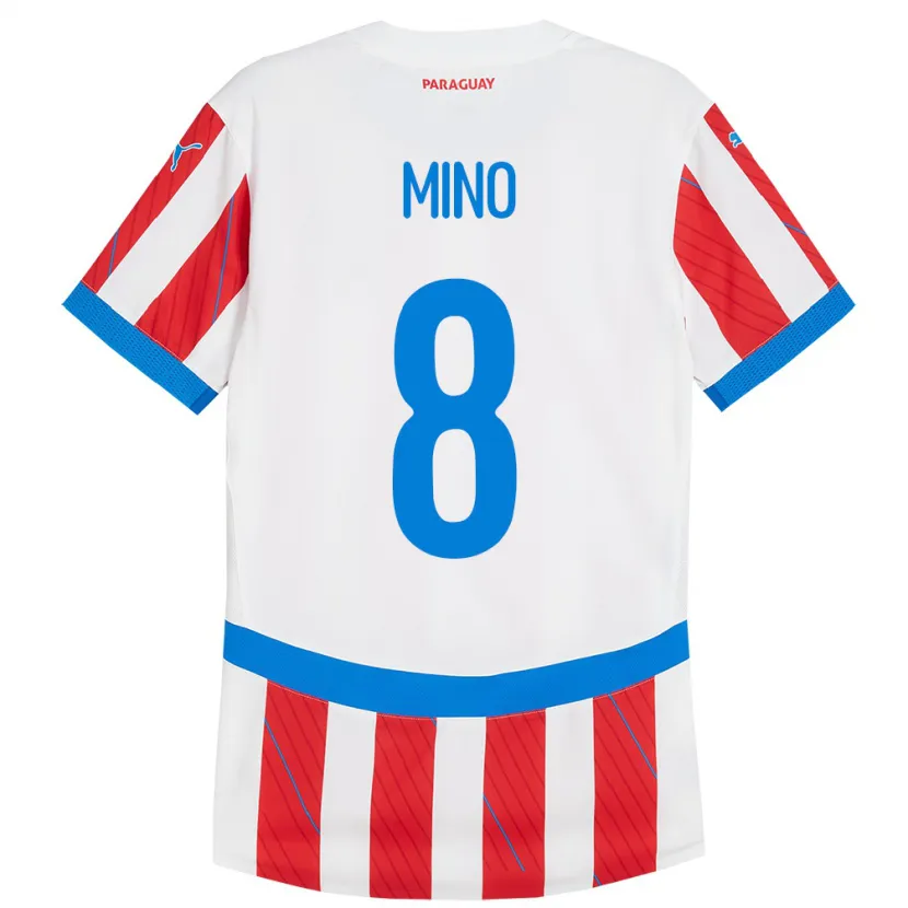Danxen Donna Maglia Paraguay Rosa Miño #8 Bianco Rosso Kit Gara Home 24-26 Maglietta