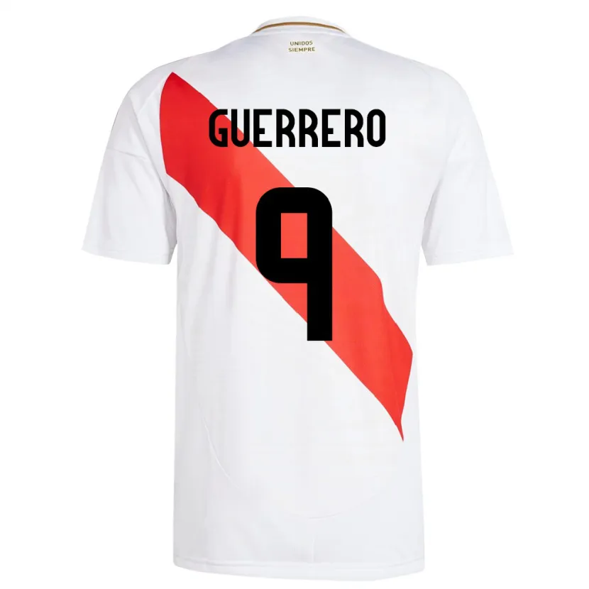 Danxen Donna Maglia Perù Paolo Guerrero #9 Bianco Kit Gara Home 24-26 Maglietta