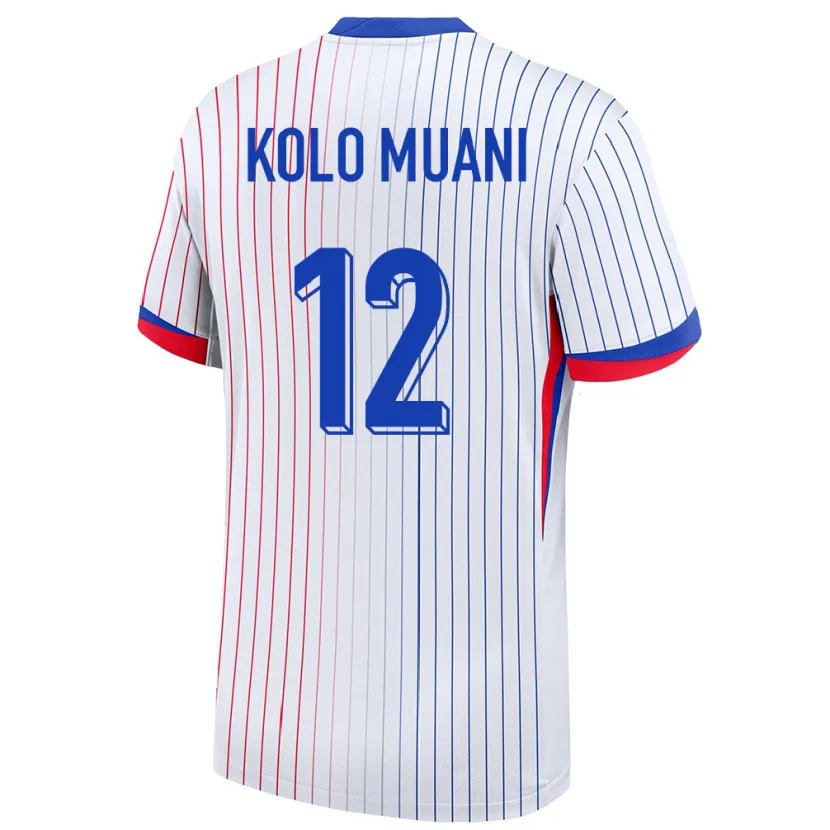 Danxen Donna Maglia Francia Randal Kolo Muani #12 Bianco Kit Gara Away 24-26 Maglietta
