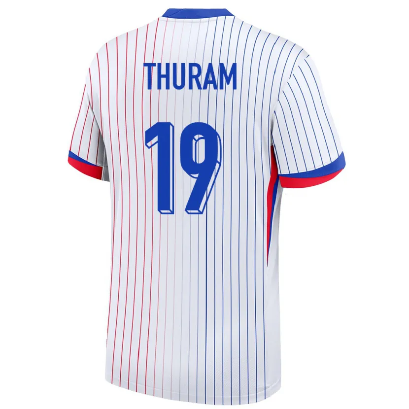 Danxen Donna Maglia Francia Khephren Thuram #19 Bianco Kit Gara Away 24-26 Maglietta