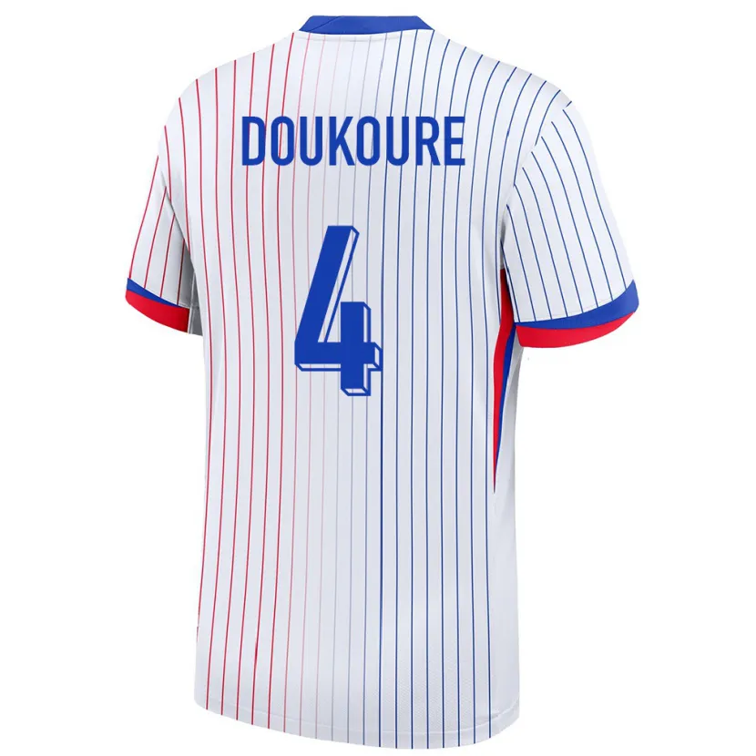 Danxen Donna Maglia Francia Ismael Doukoure #4 Bianco Kit Gara Away 24-26 Maglietta