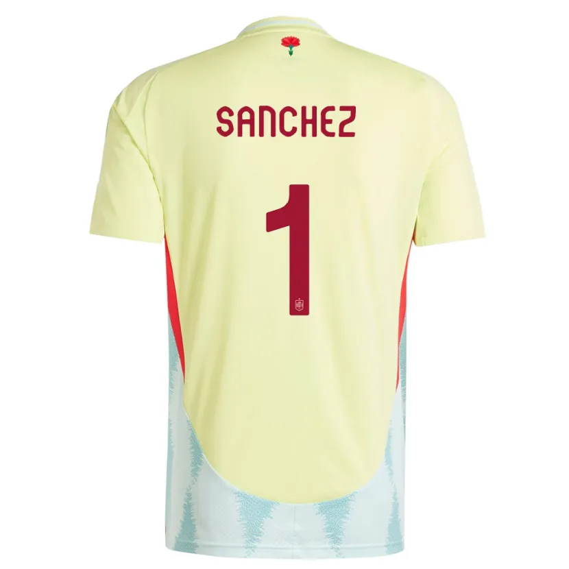 Danxen Donna Maglia Spagna Robert Sanchez #1 Giallo Kit Gara Away 24-26 Maglietta