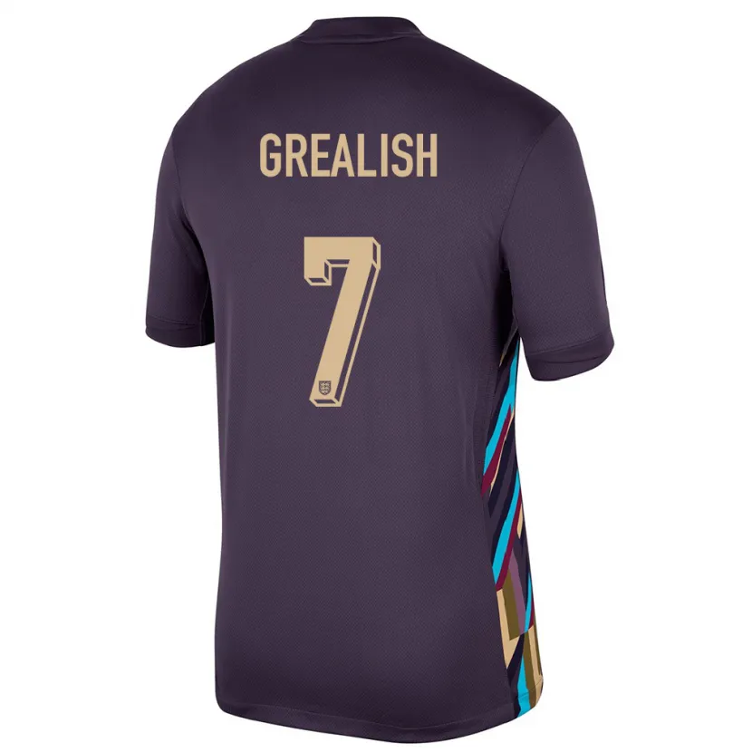 Danxen Donna Maglia Inghilterra Jack Grealish #7 Uvetta Scura Kit Gara Away 24-26 Maglietta