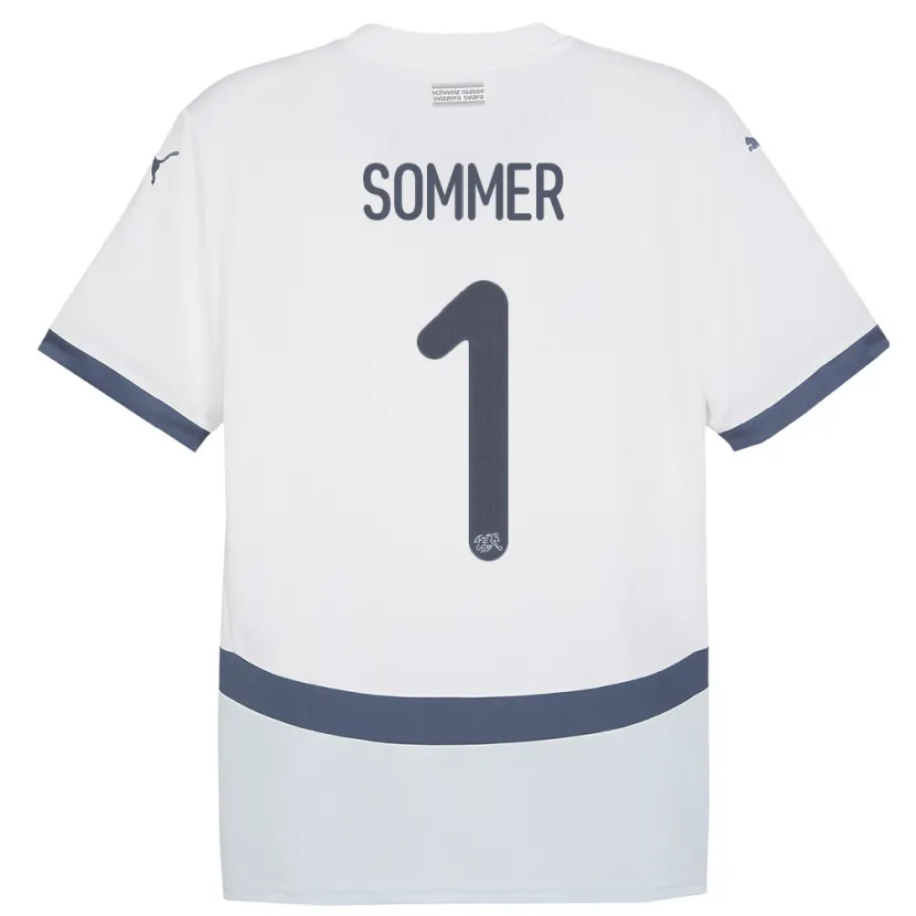 Danxen Donna Maglia Svizzera Yann Sommer #1 Bianco Kit Gara Away 24-26 Maglietta