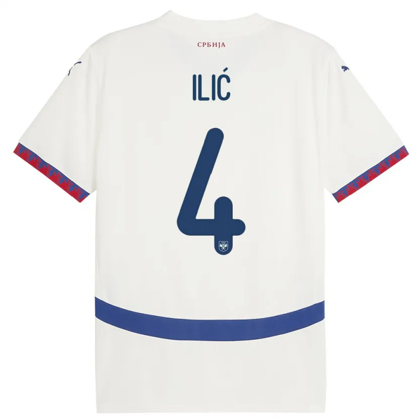 Danxen Donna Maglia Serbia Marija Ilic #4 Bianco Kit Gara Away 24-26 Maglietta