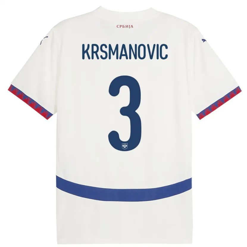 Danxen Donna Maglia Serbia Nemanja Krsmanovic #3 Bianco Kit Gara Away 24-26 Maglietta