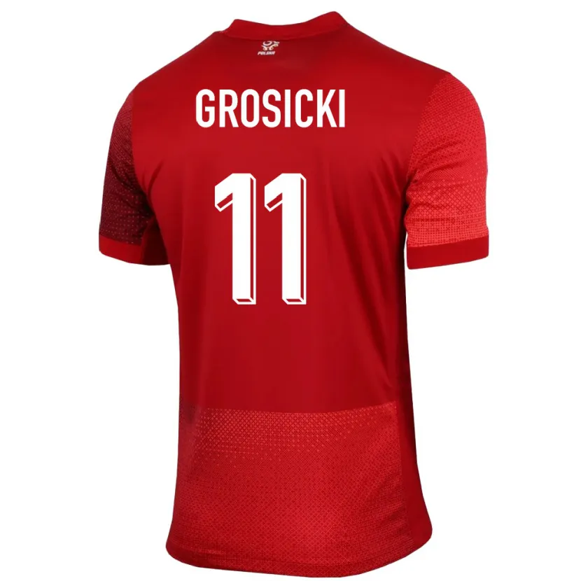 Danxen Donna Maglia Polonia Kamil Grosicki #11 Rosso Kit Gara Away 24-26 Maglietta