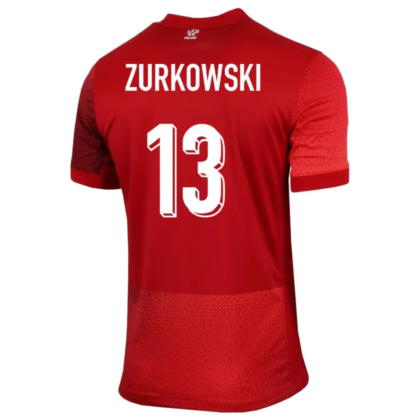 Danxen Donna Maglia Polonia Szymon Zurkowski #13 Rosso Kit Gara Away 24-26 Maglietta