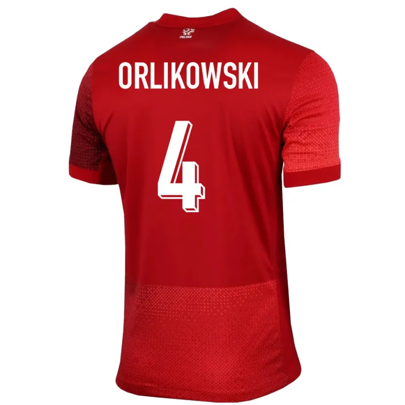 Danxen Donna Maglia Polonia Igor Orlikowski #4 Rosso Kit Gara Away 24-26 Maglietta