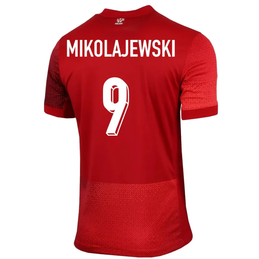 Danxen Donna Maglia Polonia Daniel Mikolajewski #9 Rosso Kit Gara Away 24-26 Maglietta
