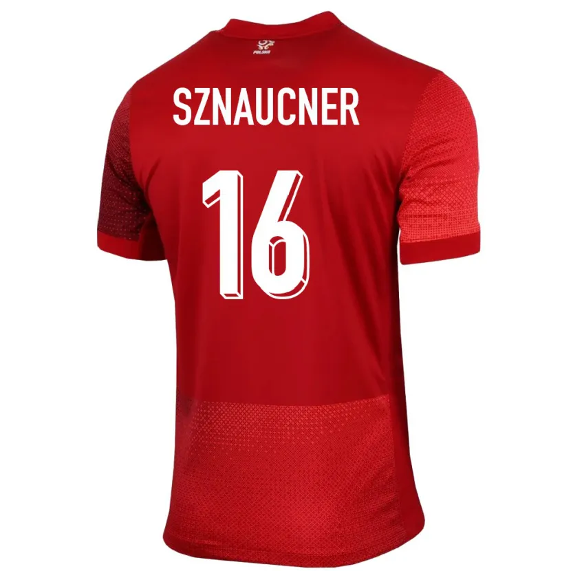 Danxen Donna Maglia Polonia Maksymilian Sznaucner #16 Rosso Kit Gara Away 24-26 Maglietta