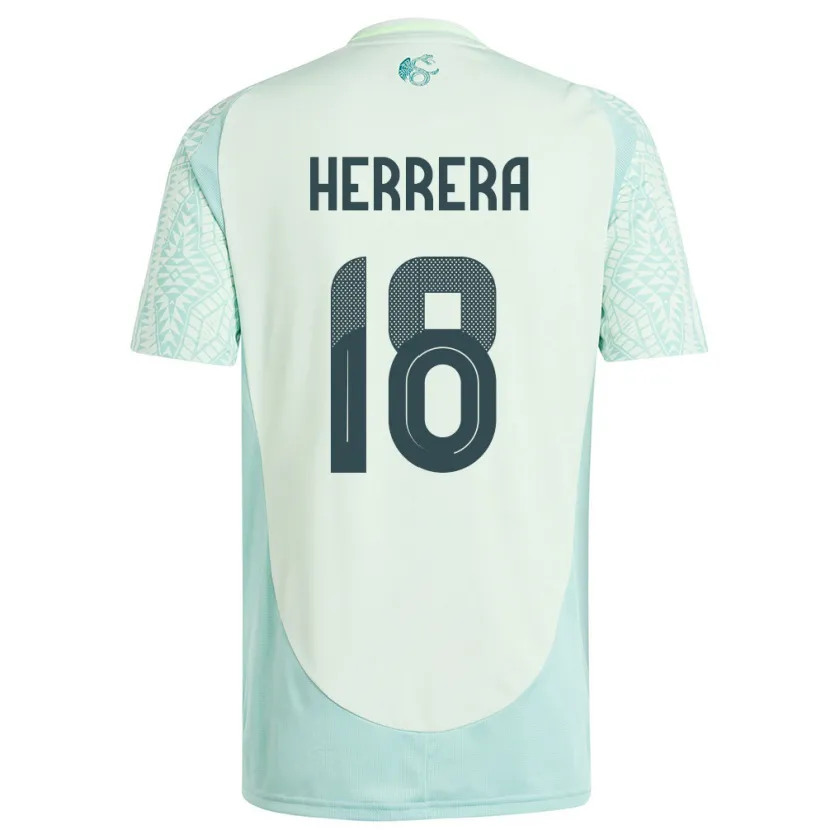 Danxen Donna Maglia Messico Ozziel Herrera #18 Lino Verde Kit Gara Away 24-26 Maglietta