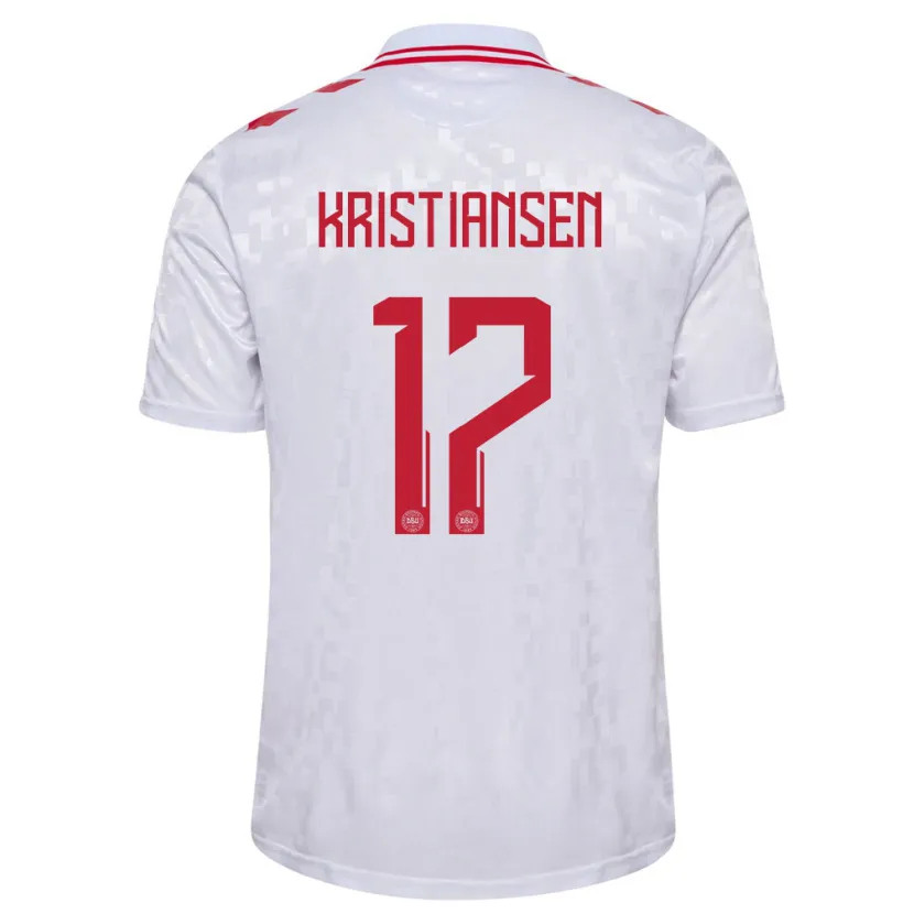 Danxen Donna Maglia Danimarca Victor Kristiansen #17 Bianco Kit Gara Away 24-26 Maglietta