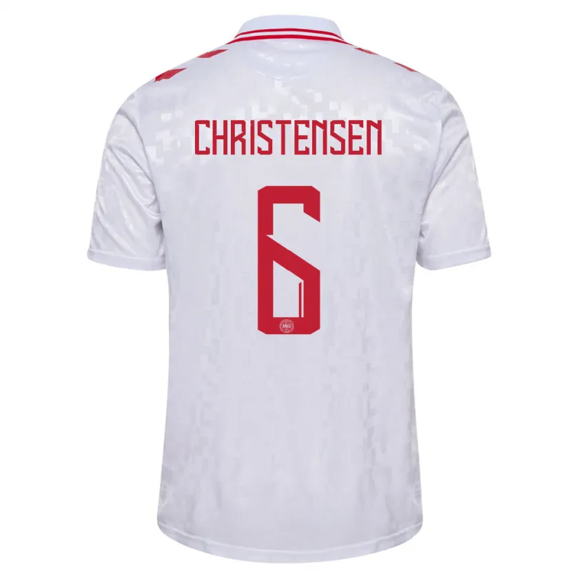 Danxen Donna Maglia Danimarca Andreas Christensen #6 Bianco Kit Gara Away 24-26 Maglietta