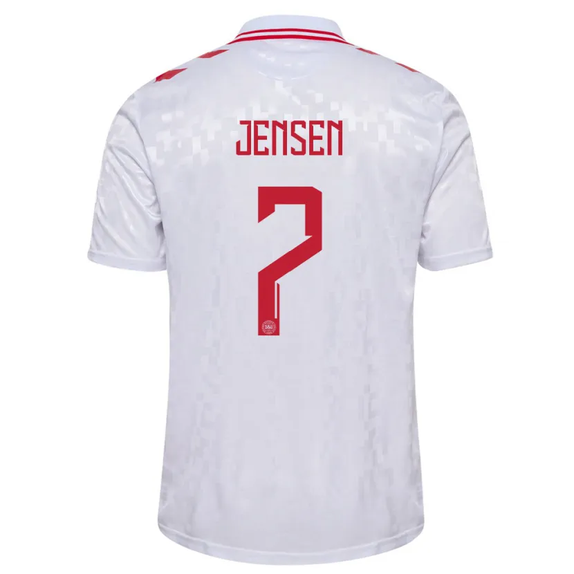 Danxen Donna Maglia Danimarca Mathias Jensen #7 Bianco Kit Gara Away 24-26 Maglietta